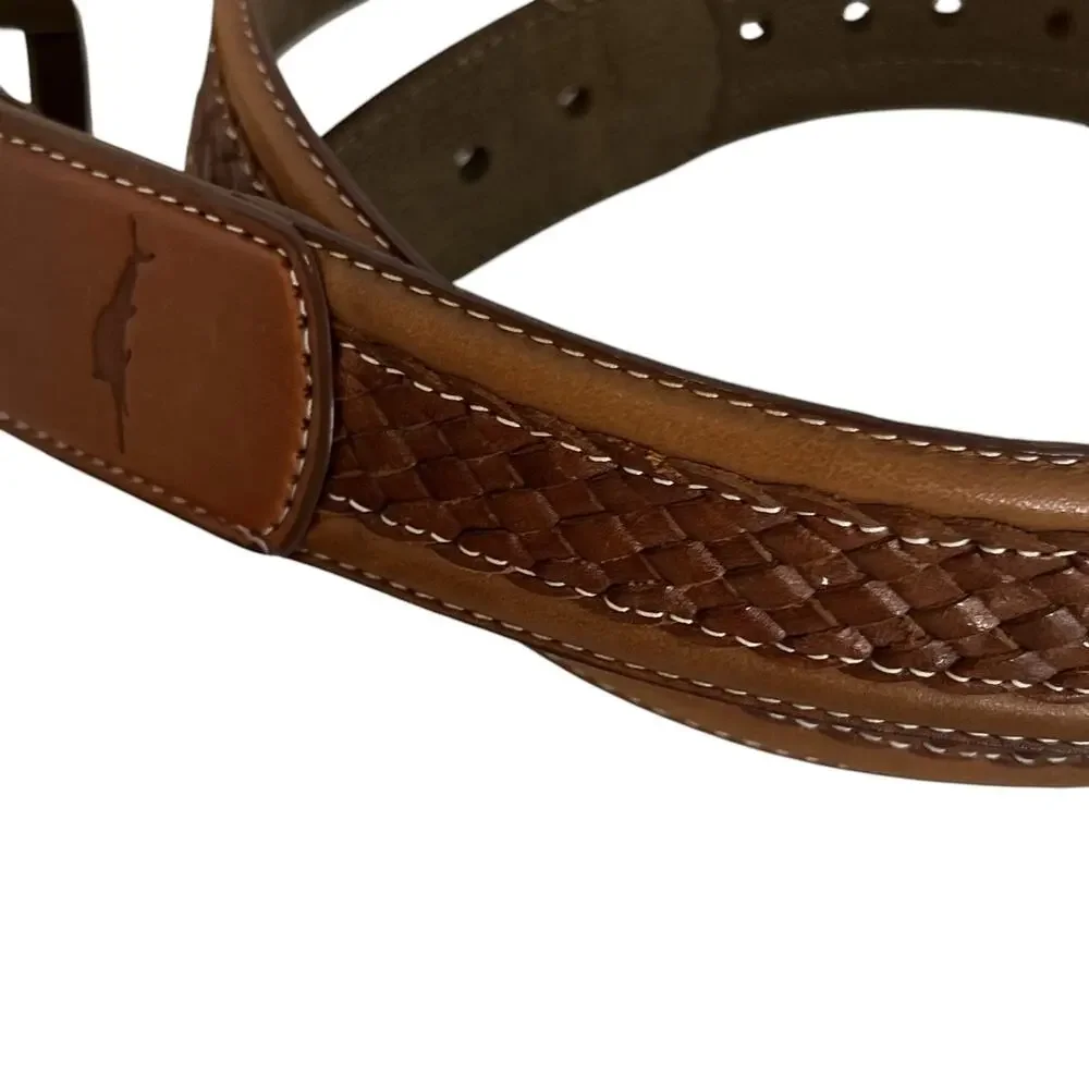 Tommy Bahama Mens Braided Leather Belt Size 44 Brown